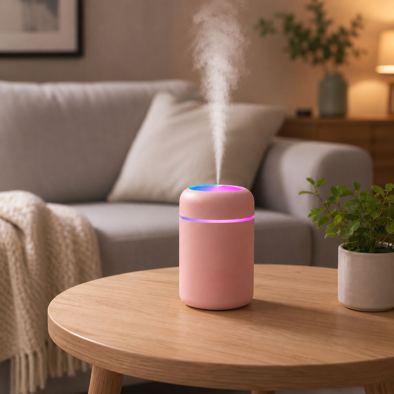 Minimalist humidifiers with pastel LED glow